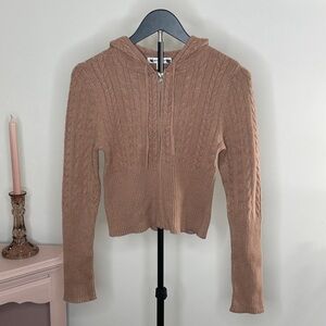 Francesca's Collections Brown Cable Knit Hoodie Sweater